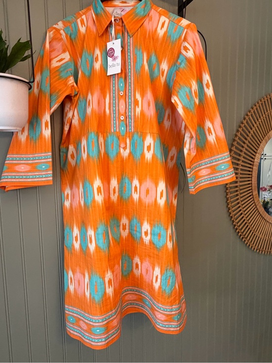 Dresses & Skirts - Bella Tu Orange & Turquoise Ikat Camden Shirt Dress Size XL - NWT